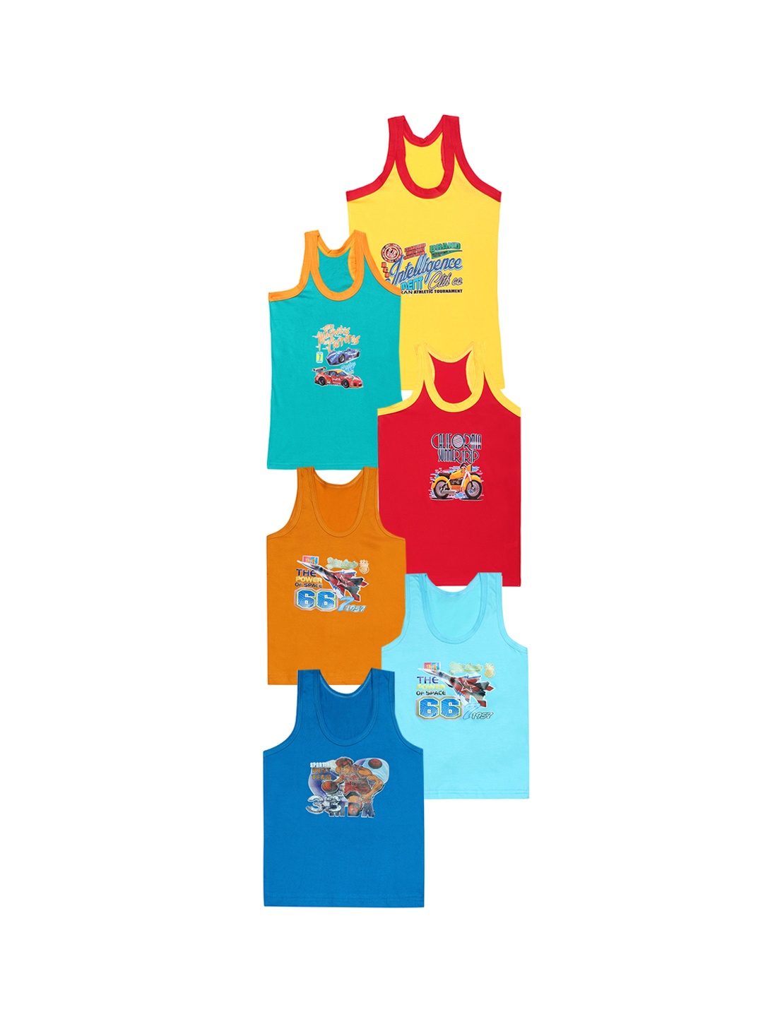 

CAREPLUS Boys Pack Of 6 Printed Cotton Sleeveless Scoop Neck Undershirt Vest, Blue