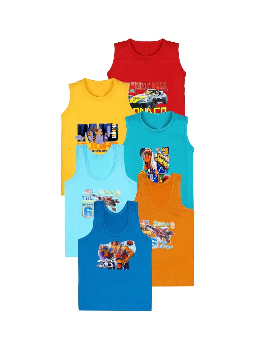 

CAREPLUS Boys Pack Of 6 Printed Cotton Innerwear vest, Blue
