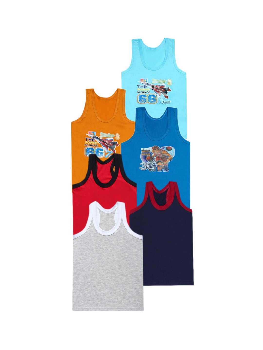

CAREPLUS Boys Pack Of 6 Printed Cotton Sleeveless Scoop Neck Undershirt Vest, Red