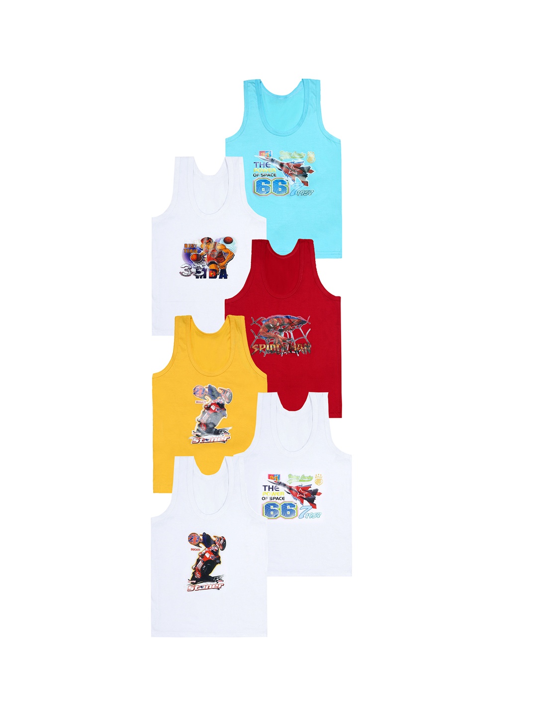 

CAREPLUS Boys Pack Of 6 Printed Cotton Innerwear vest, White