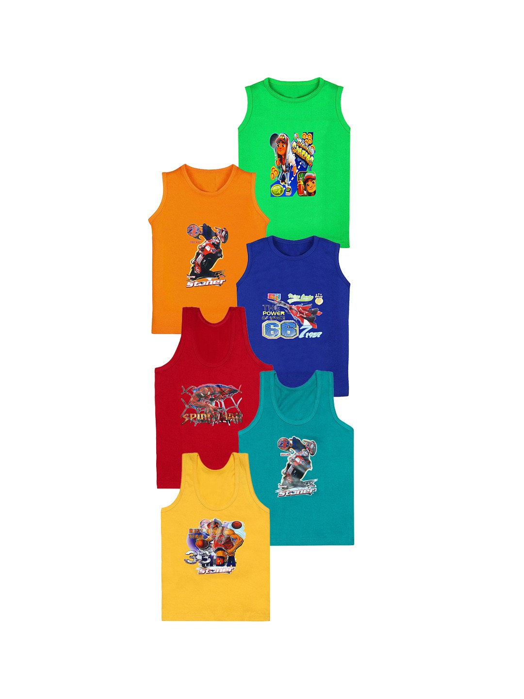 

CAREPLUS Boys Pack Of 6 Printed Cotton Innerwear vest, Green