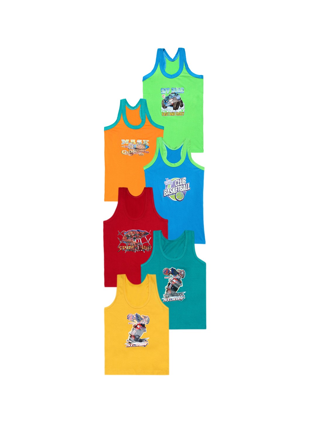 

CAREPLUS Boys Pack Of 6 Printed Cotton Comfortable Undershirts Vest, Green