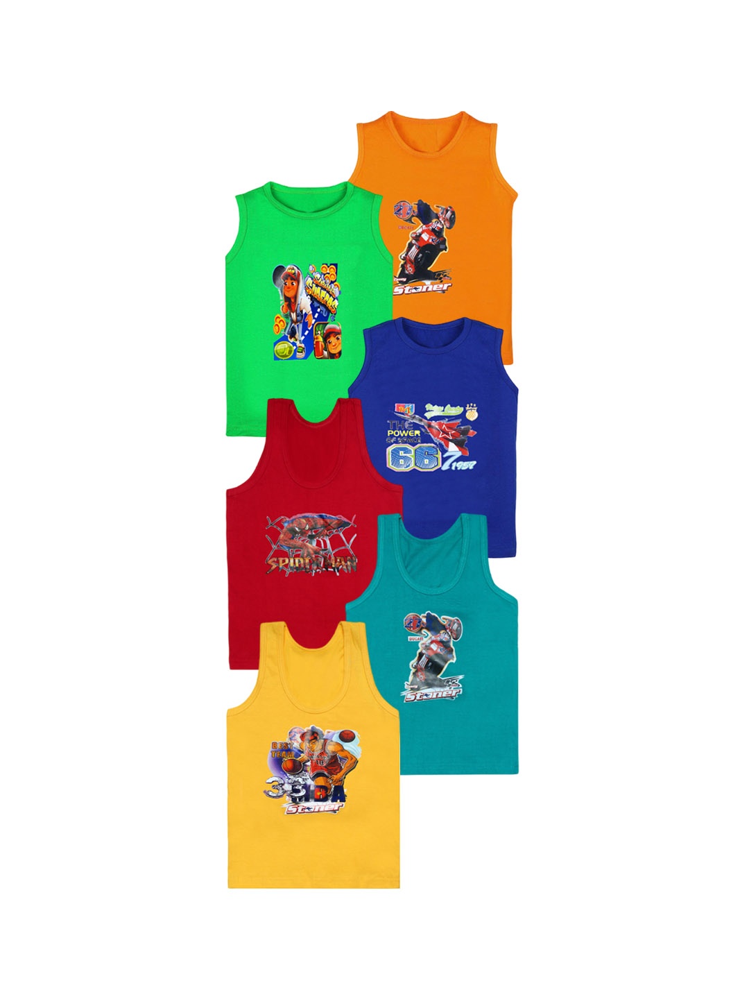 

CAREPLUS Boys Pack Of 6 Printed Cotton Innerwear vest, Blue