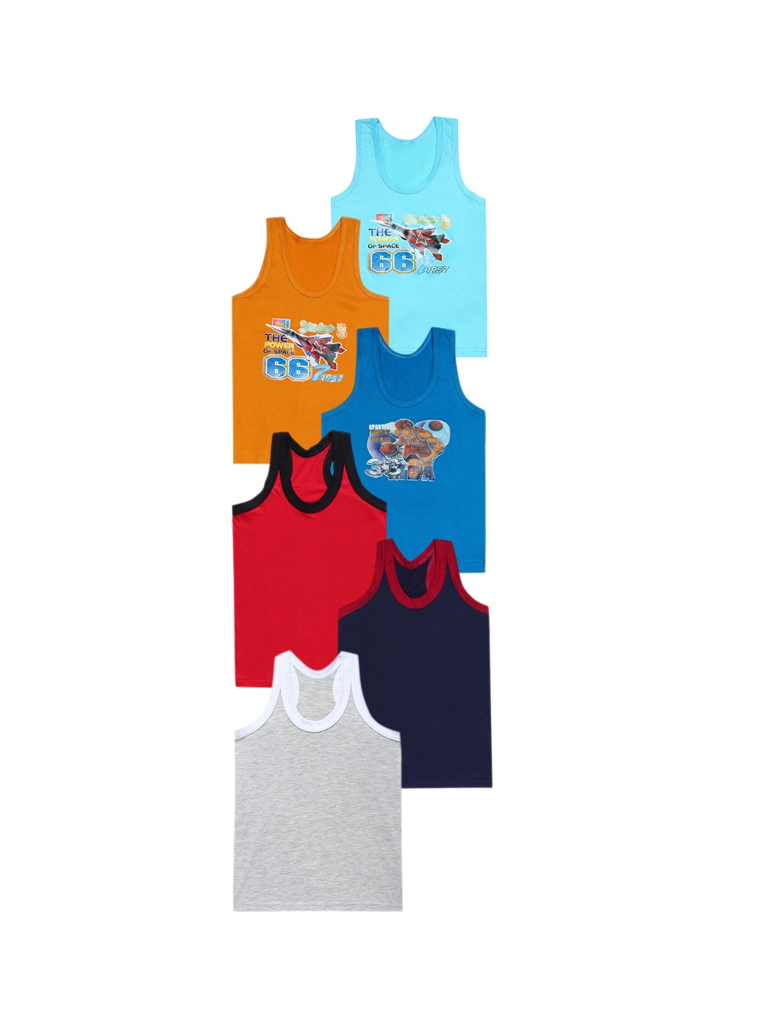 

CAREPLUS Boys Pack Of 6 Printed Cotton Sleeveless Scoop Neck Undershirt Vest, Red