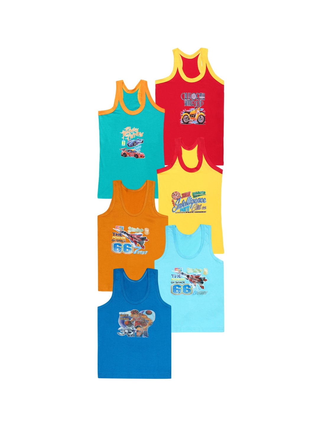 

CAREPLUS Boys Pack Of 6 Printed Cotton Innerwear vest, Blue
