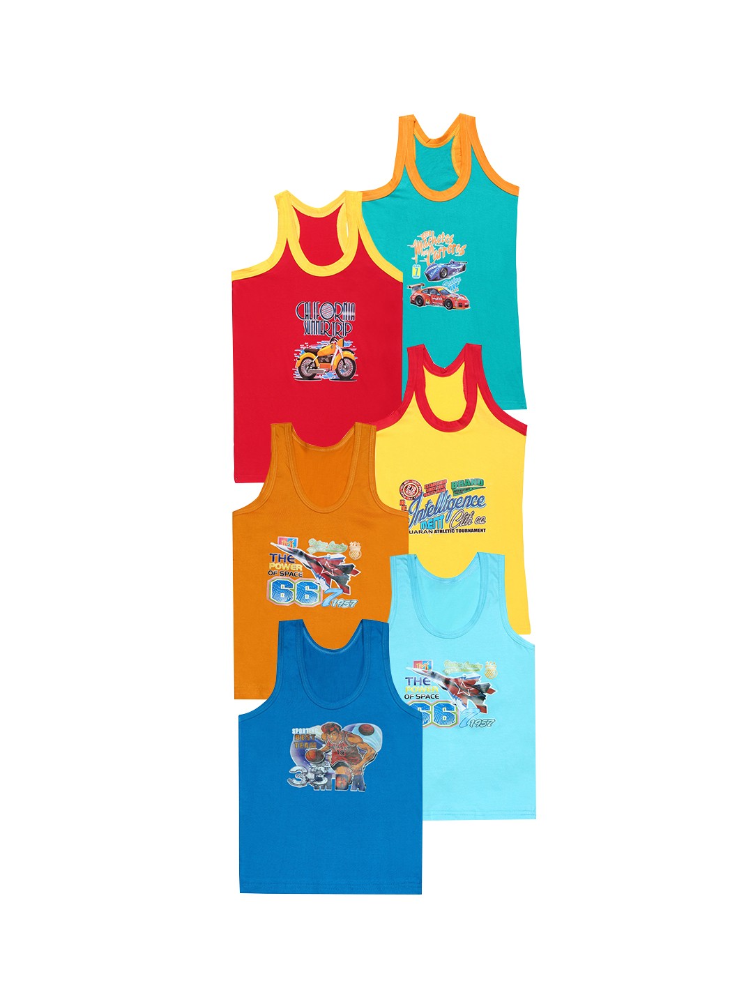 

CAREPLUS Boys Pack Of 6 Printed Cotton Sleeveless Scoop Neck Undershirt Vest, Blue