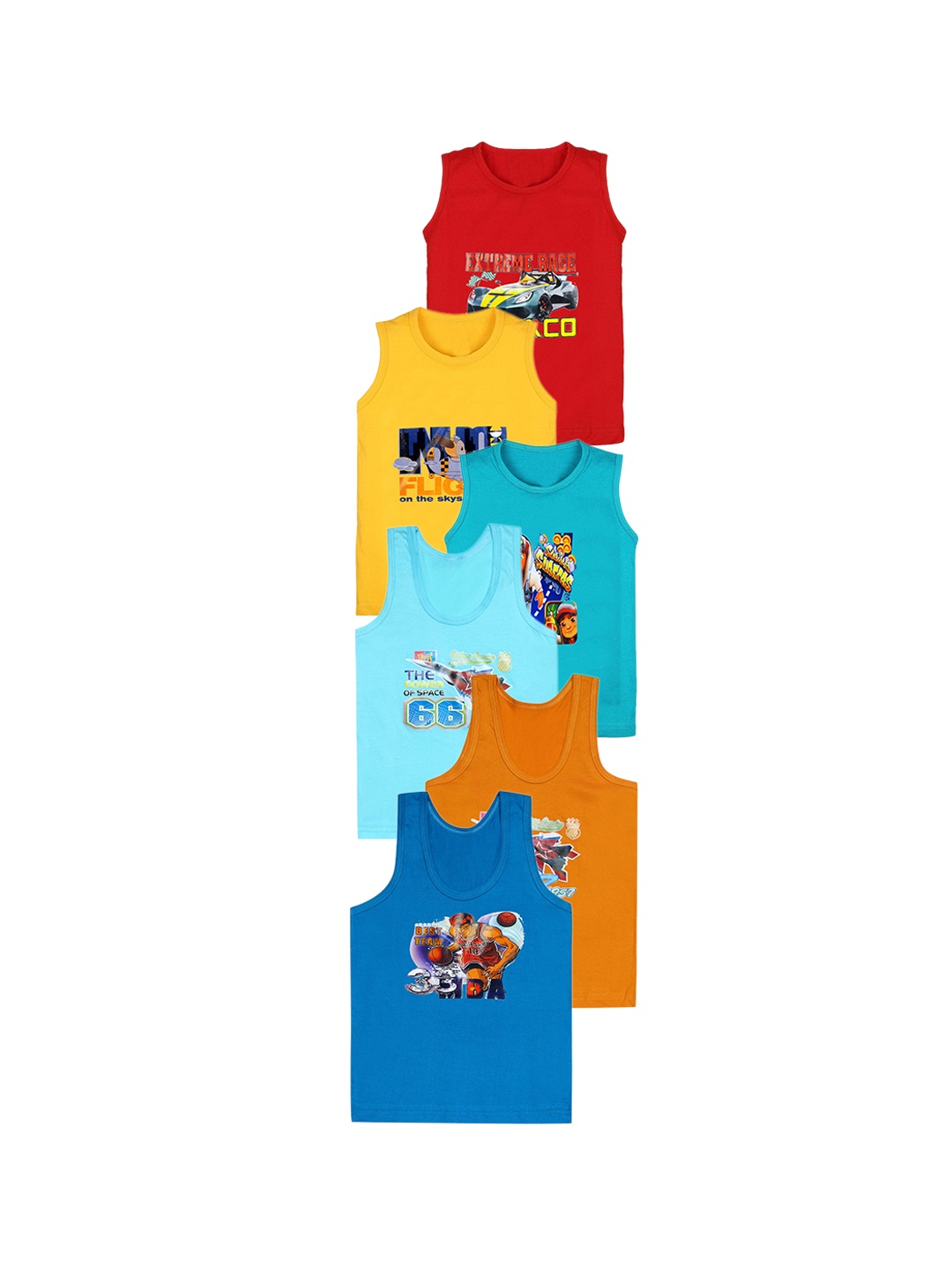 

CAREPLUS Boys Pack Of 6 Printed Cotton Undershirts Innervest, Red