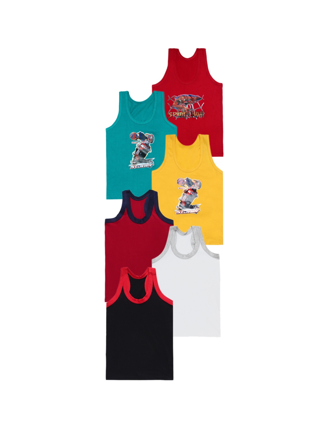 

CAREPLUS Boys Pack Of 6 Printed Assorted Cotton Comfortable Undershirts Vest