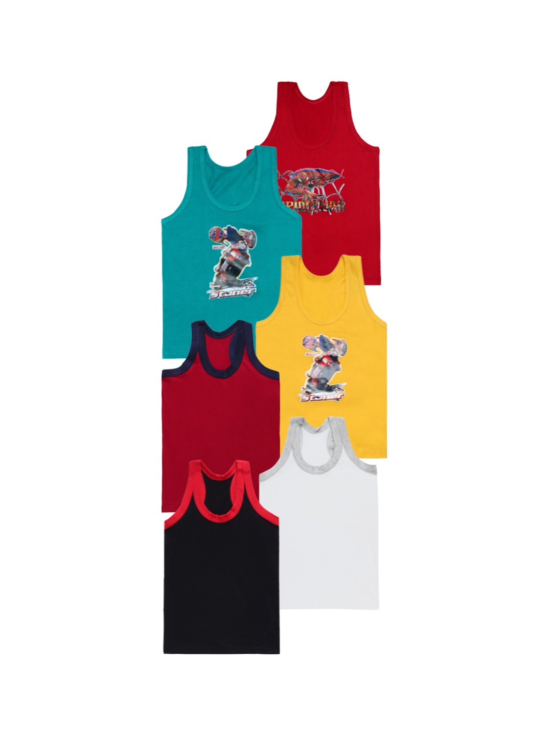 

CAREPLUS Boys Pack Of 6 Printed Cotton Sleeveless Scoop Neck Undershirt Vest, Red