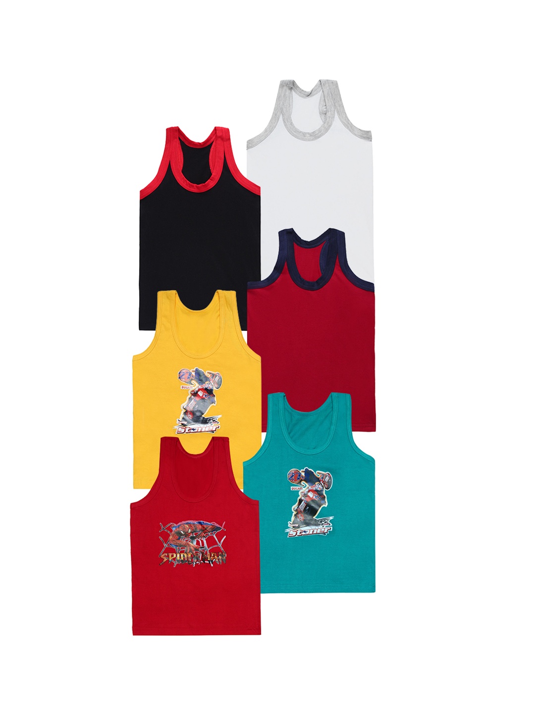 

CAREPLUS Boys Pack Of 6 Printed Cotton Sleeveless Scoop Neck Undershirt Vest, Yellow