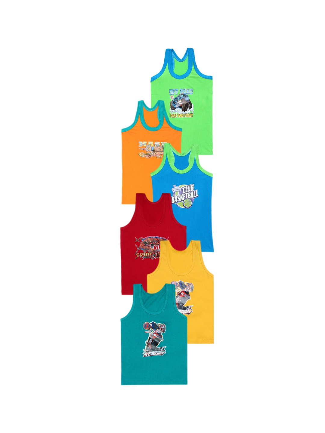 

CAREPLUS Boys Pack Of 6 Printed Cotton Innerwear Vests, Green