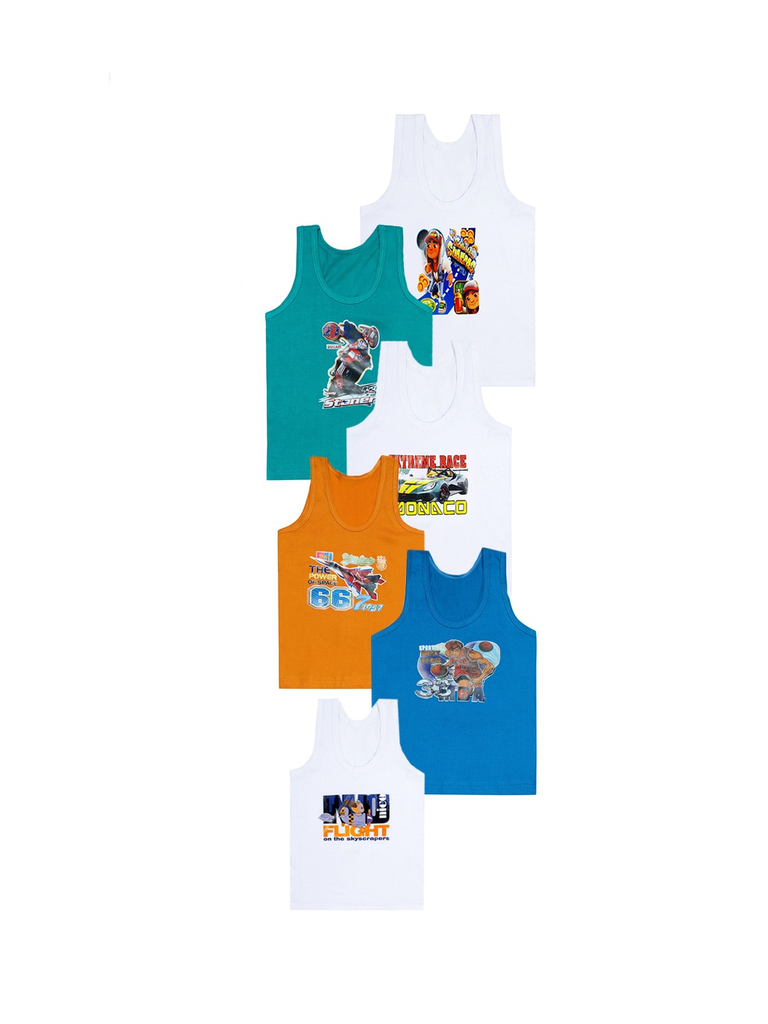 

CAREPLUS Boys Pack Of 6 Printed Assorted Cotton Comfortable Undershirts Vest