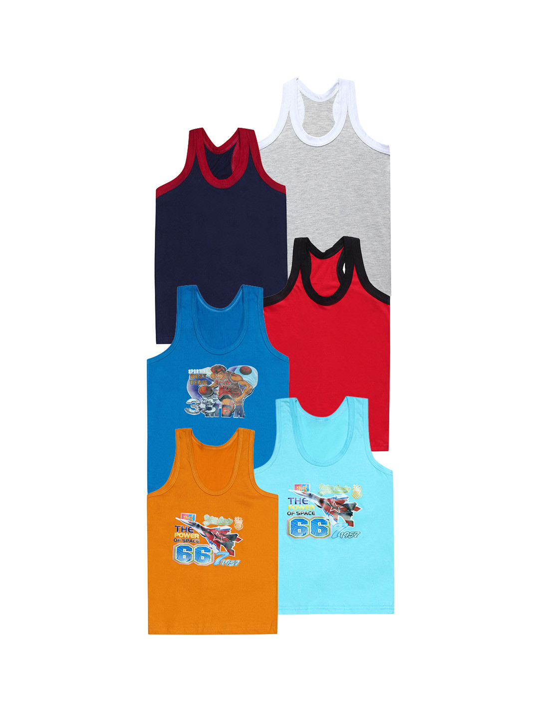 

CAREPLUS Boys Pack Of 6 Printed Cotton Sleeveless Scoop Neck Undershirt Vest, Orange
