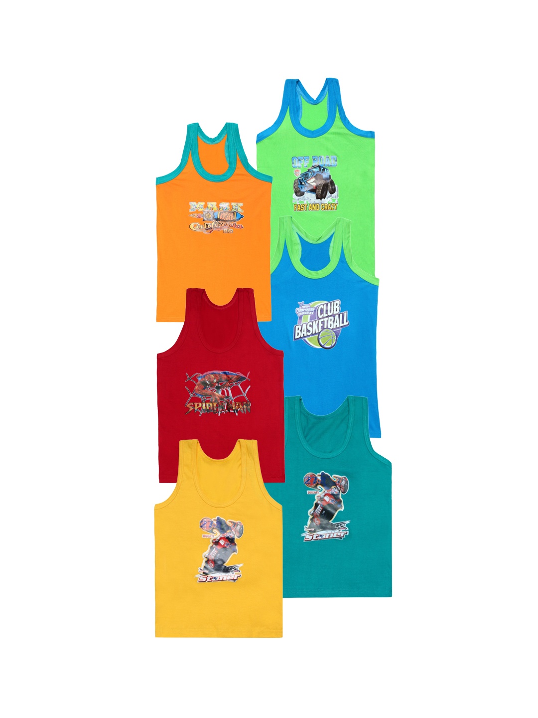 

CAREPLUS Boys Pack Of 6 Printed Cotton Innerwear Vest, Orange