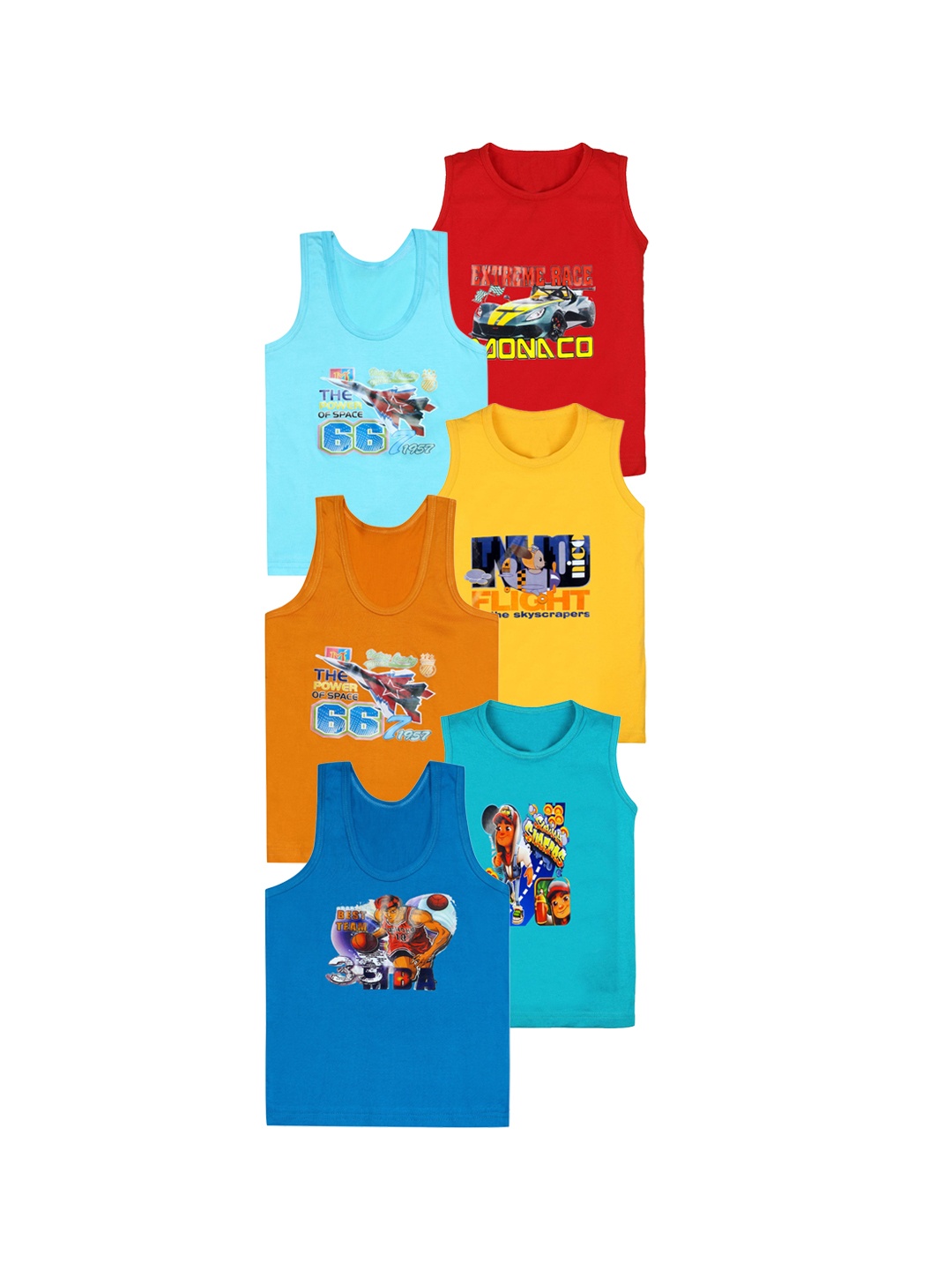 

CAREPLUS Boys Pack Of 6 Printed Cotton Sleeveless Scoop Neck Undershirt Vest, Blue