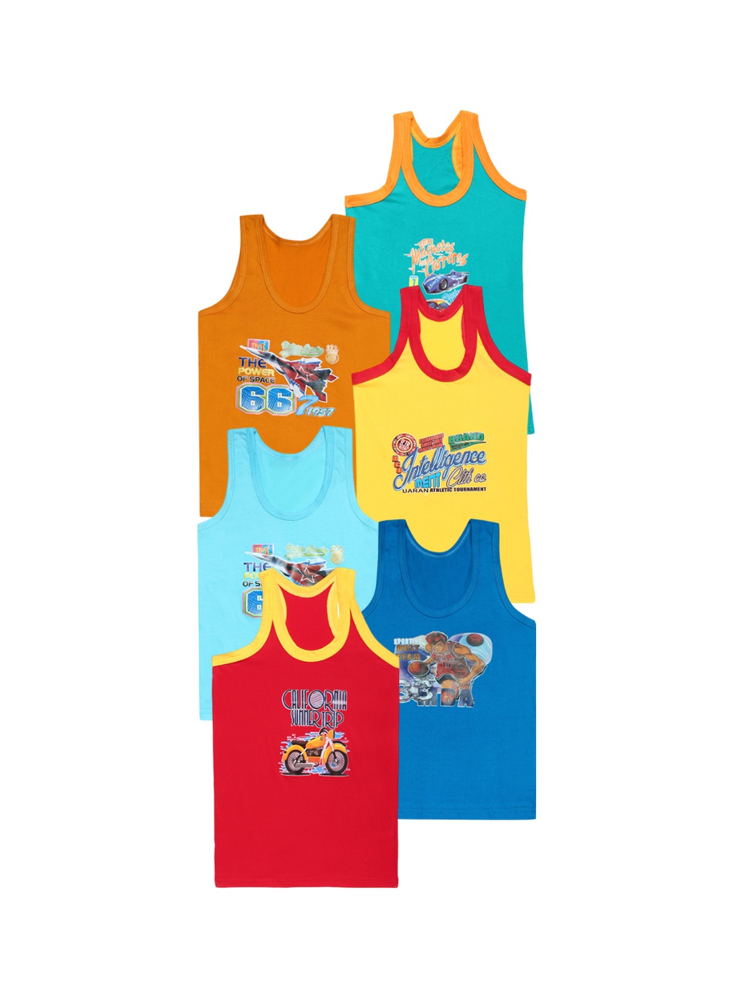 

CAREPLUS Boys Pack Of 6 Printed Cotton Basic Vests, Blue