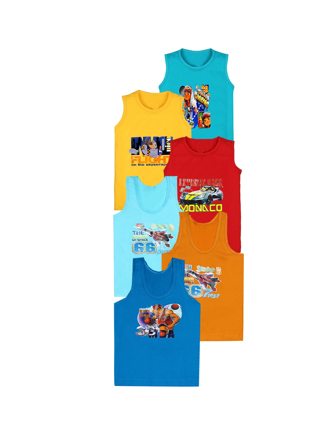 

CAREPLUS Boys Pack Of 6 Printed Assorted Cotton Comfortable Undershirts Vest