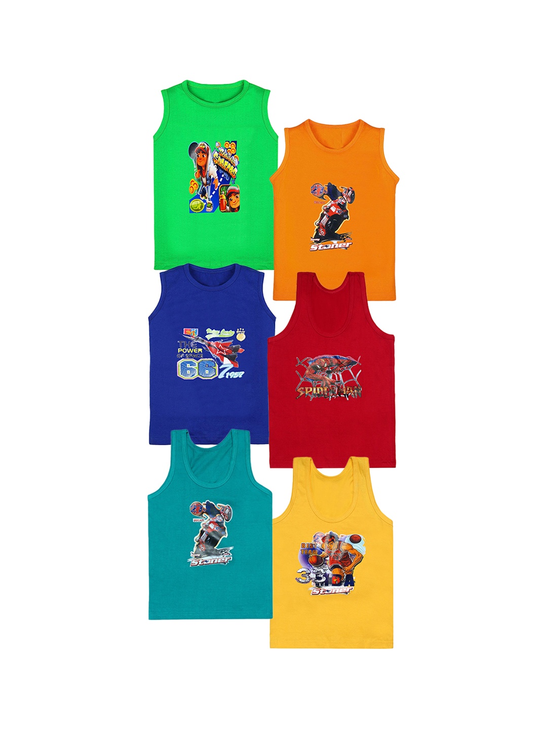

CAREPLUS Boys Pack Of 6 Printed Assorted Cotton Comfortable Undershirts Vest