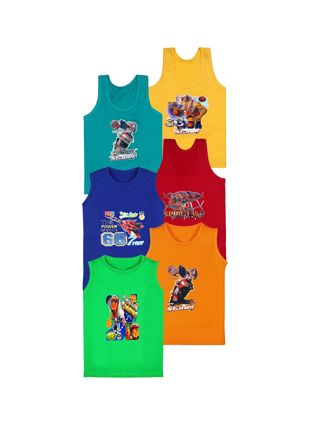

CAREPLUS Boys Pack Of 6 Printed Assorted Cotton Comfortable Undershirts Vest