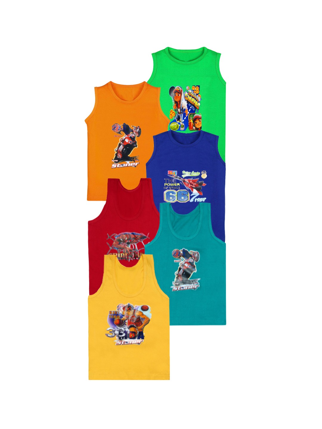 

CAREPLUS Boys Pack Of 6 Printed Cotton Innerwear Vests, Green