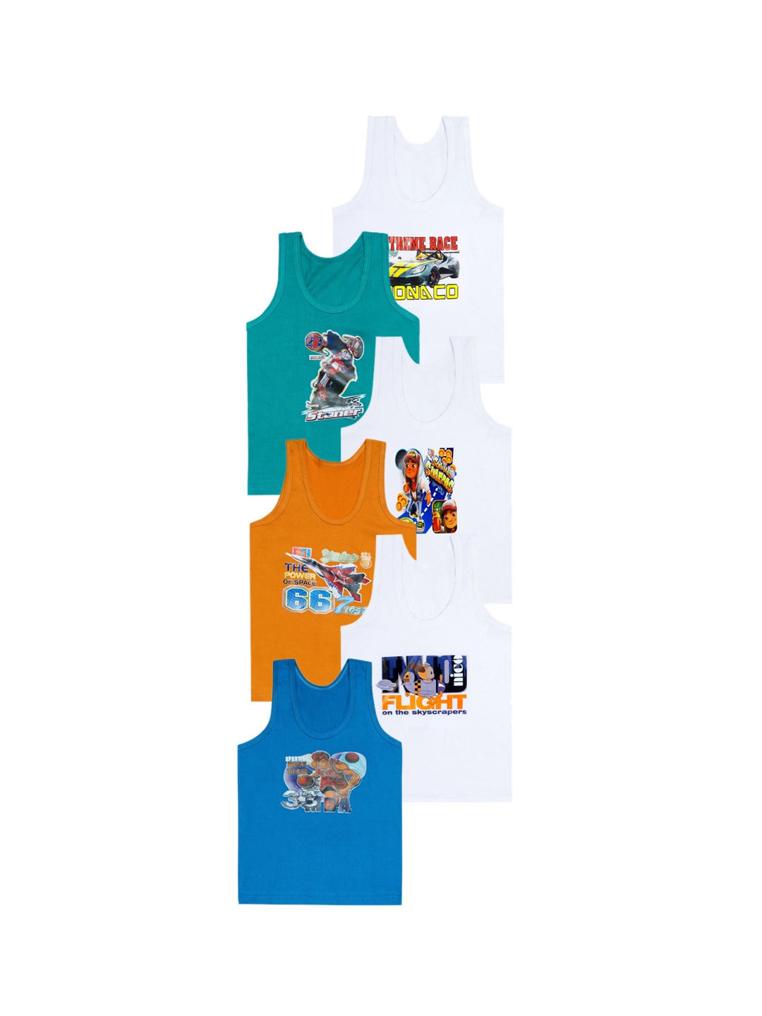 

CAREPLUS Boys Pack Of 6 Assorted Printed Cotton Innerwear Vests