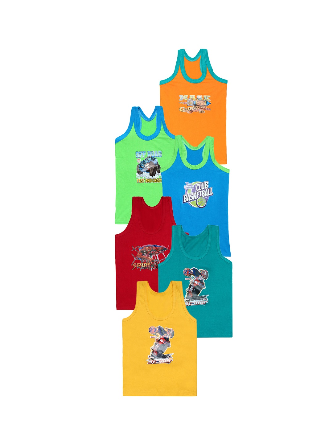 

CAREPLUS Boys Pack Of 6 Printed Cotton Innerwear Vests, Orange