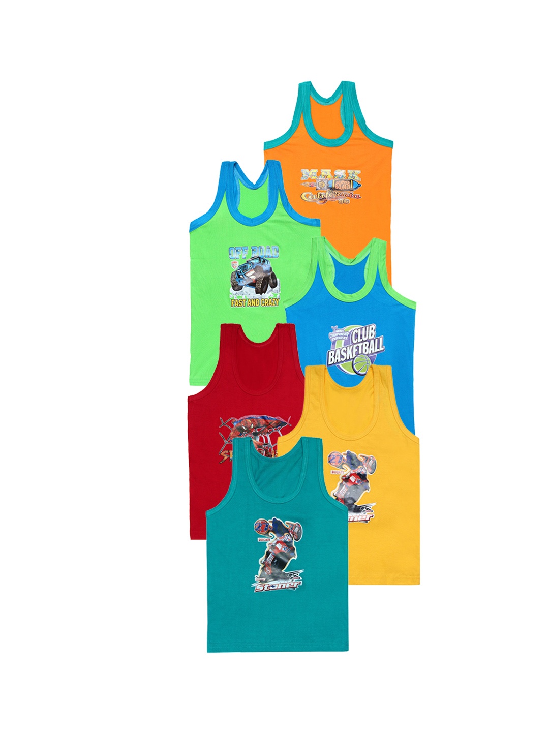 

CAREPLUS Boys Pack Of 6 Printed Cotton Sleeveless Scoop Neck Undershirt Vest, Green