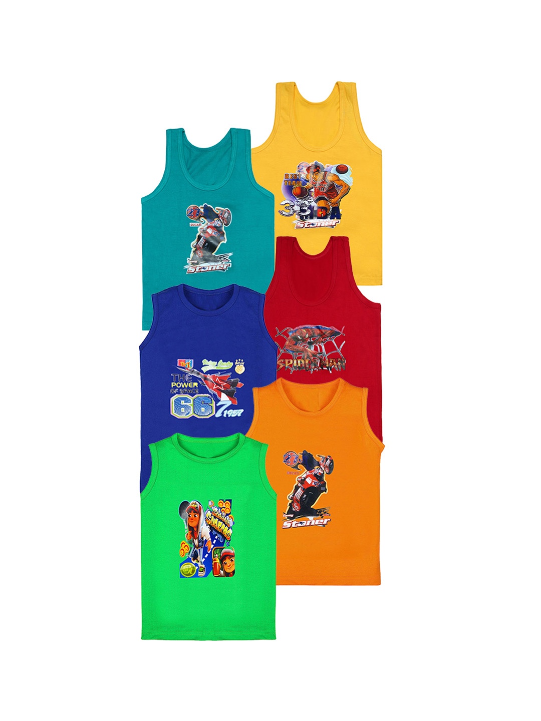 

CAREPLUS Boys Pack Of 6 Printed Cotton Sleeveless Scoop Neck Undershirt Vest, Blue