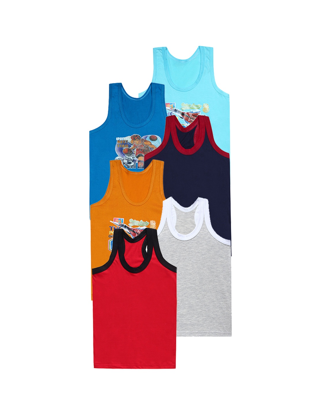 

CAREPLUS Boys Pack Of 6 Printed Cotton Sleeveless Scoop Neck Undershirt Vest, Red