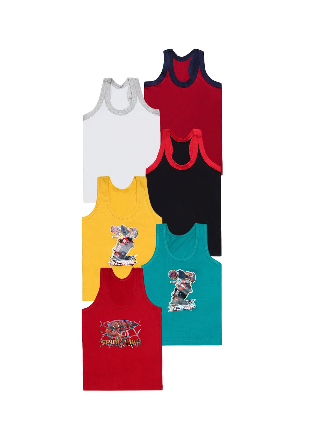 

CAREPLUS Boys Pack Of 6 Assorted Cotton Undershirts Innerwear vest