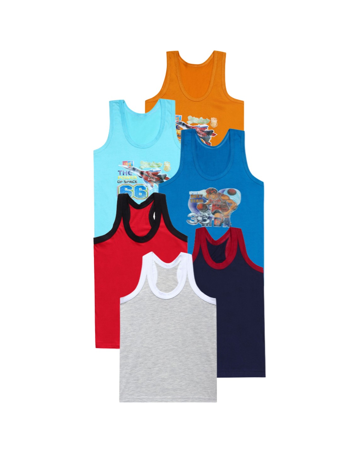 

CAREPLUS Boys Pack Of 6 Printed Cotton Innerwear Vests, Orange