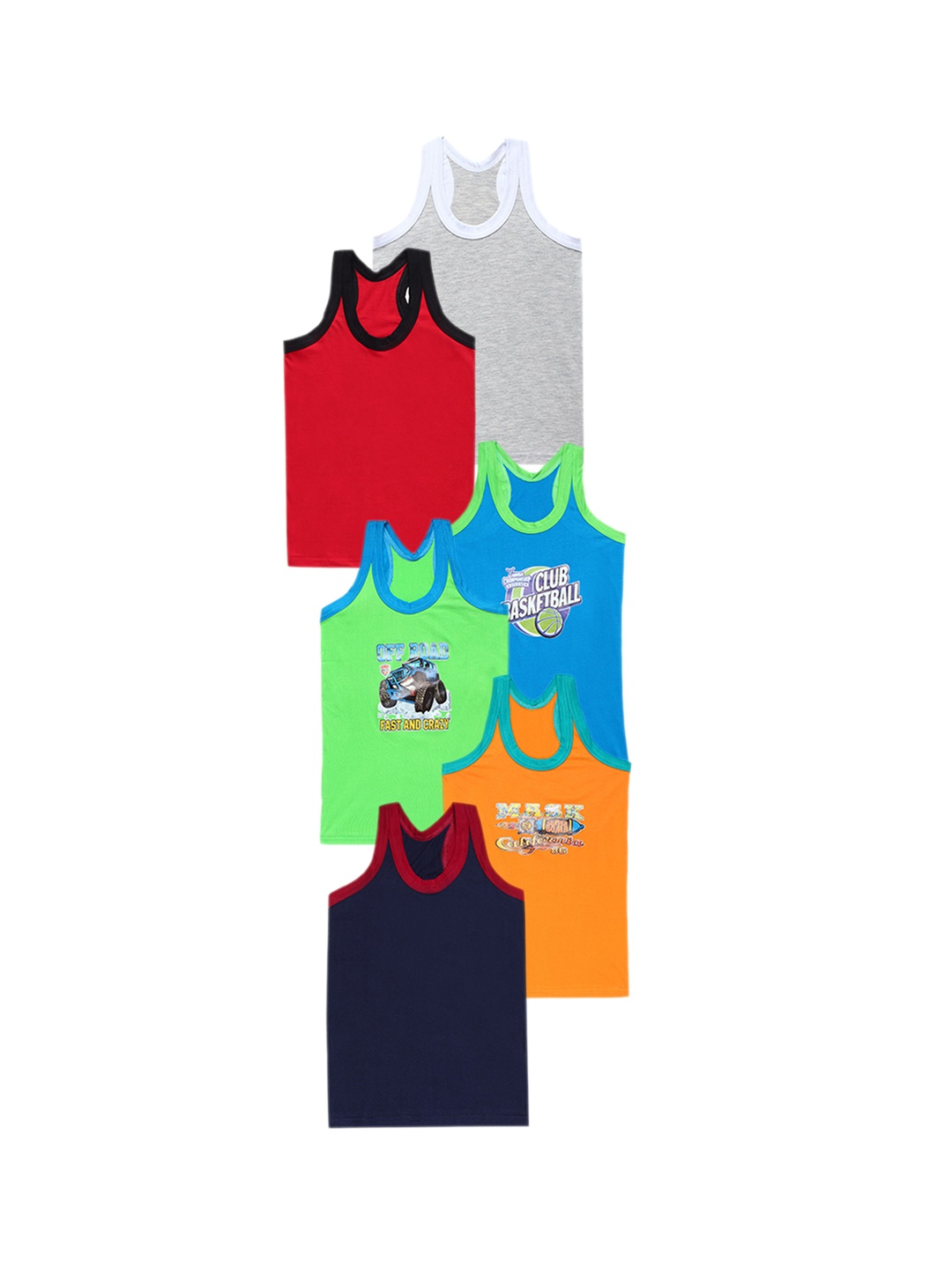 

CAREPLUS Boys Pack Of 6 Printed Cotton Comfortable Undershirts Vest, Grey