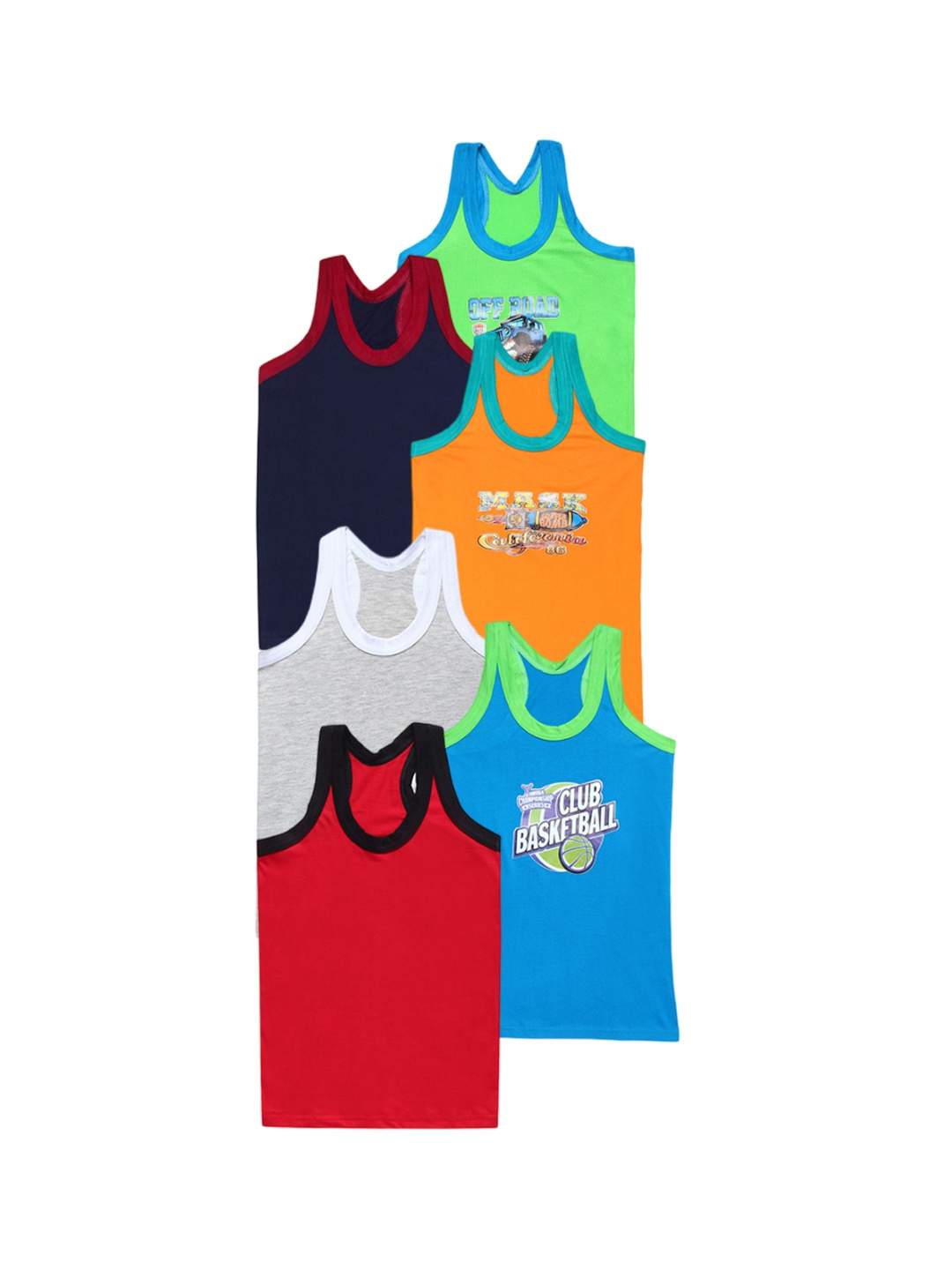 

CAREPLUS Boys Pack Of 6 Printed Cotton Sleeveless Scoop Neck Undershirt Vest, Mustard