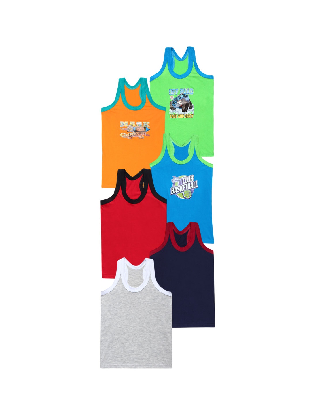 

CAREPLUS Boys Pack Of 6 Printed Detail Cotton Basic Vest, Red