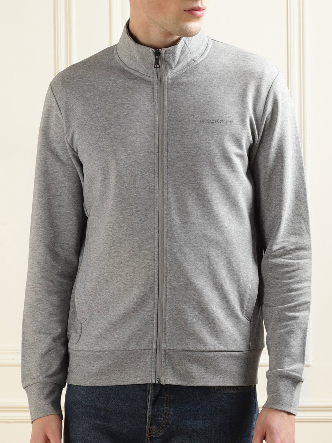 

HACKETT LONDON Men Half Zipper Cotton Pullover Sweatshirt, Grey