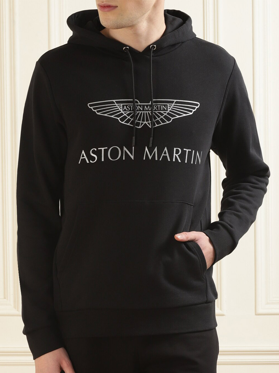 

HACKETT LONDON Typography Printed Hooded Pullover Cotton Sweatshirt, Black