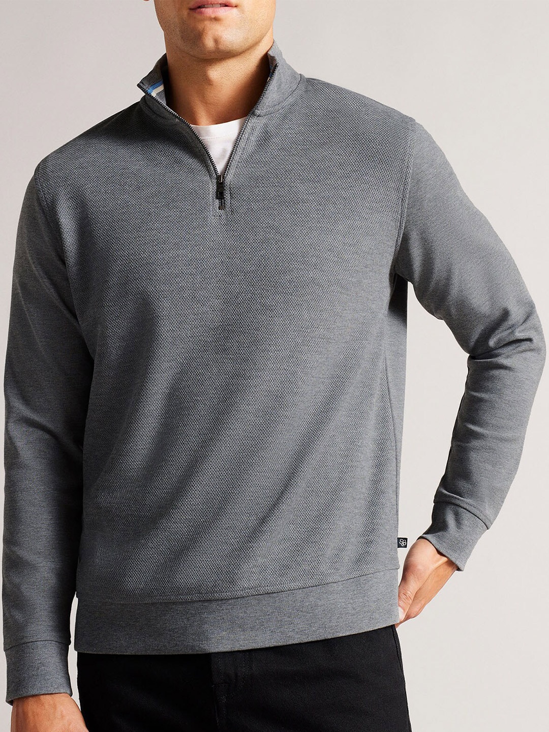 

Ted Baker Half-Zip Long Sleeves High Neck Pullover Cotton Sweatshirt, Grey