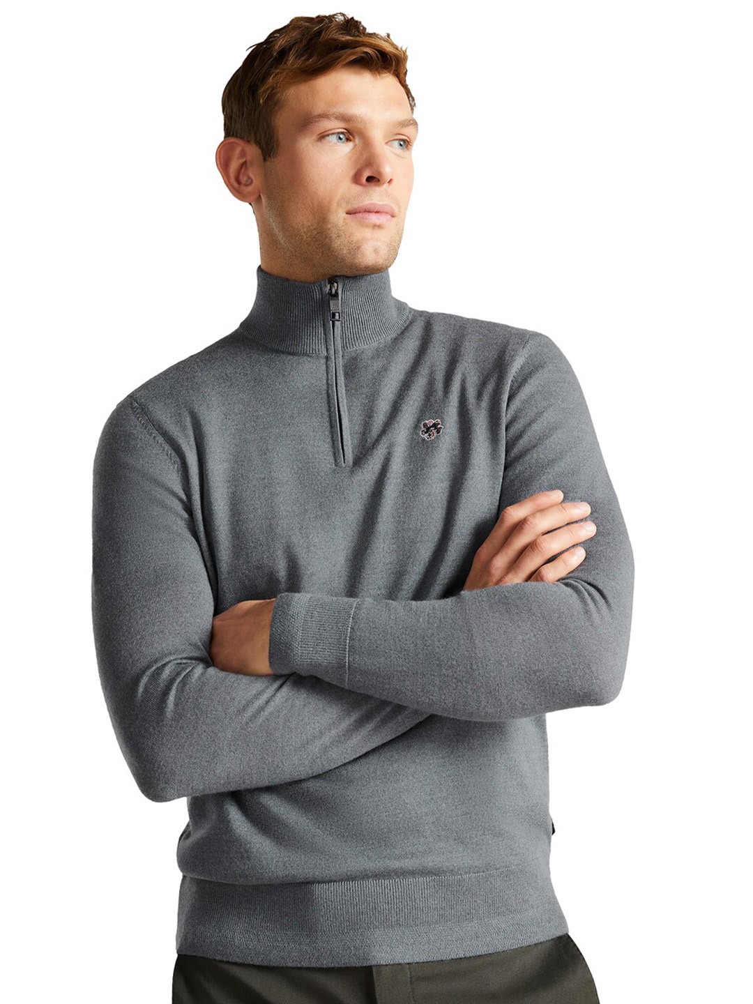 

Ted Baker Half-Zip Long Sleeves High Neck Pullover Wool Sweatshirt, Grey