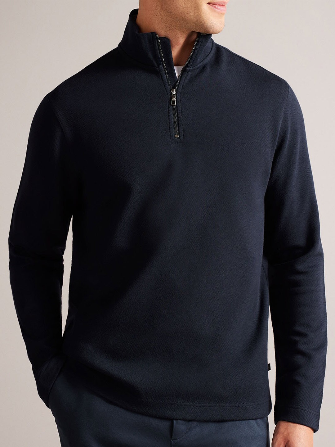 

Ted Baker Half-Zip Long Sleeves High Neck Pullover Sweatshirt, Navy blue