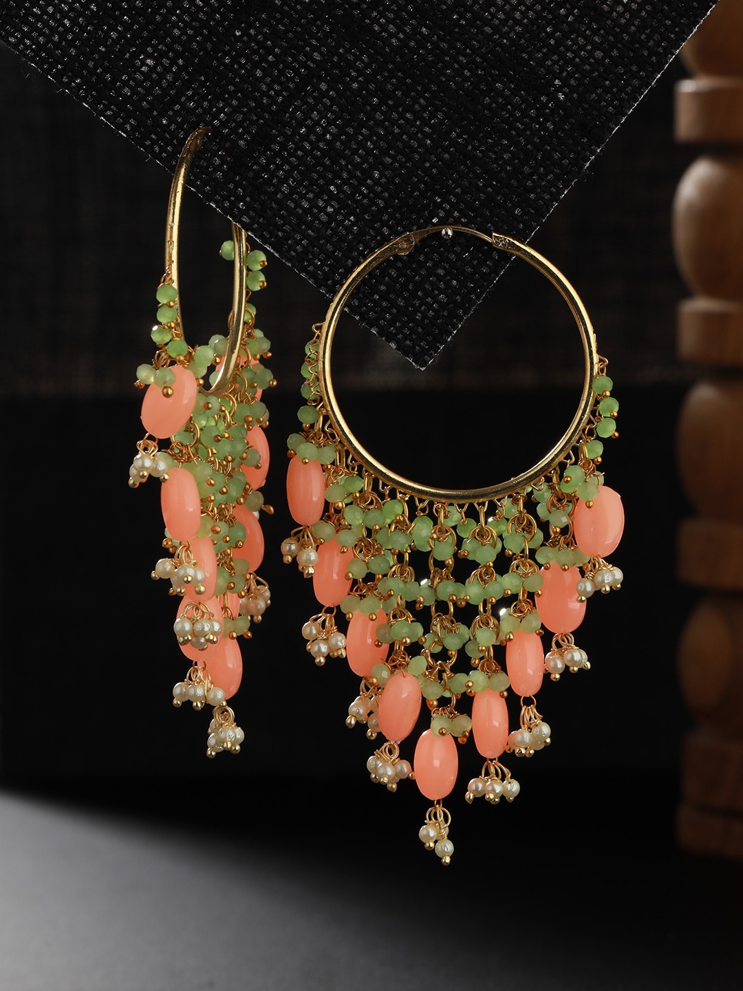 

Jazz and Sizzle Gold-Plated Beaded Circular Hoop Earrings, Peach