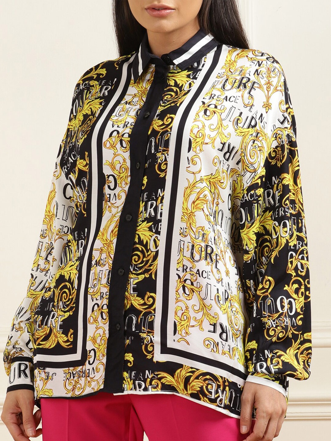 

Versace Jeans Couture Ethnic Motifs Printed Cotton Casual Shirt, Black