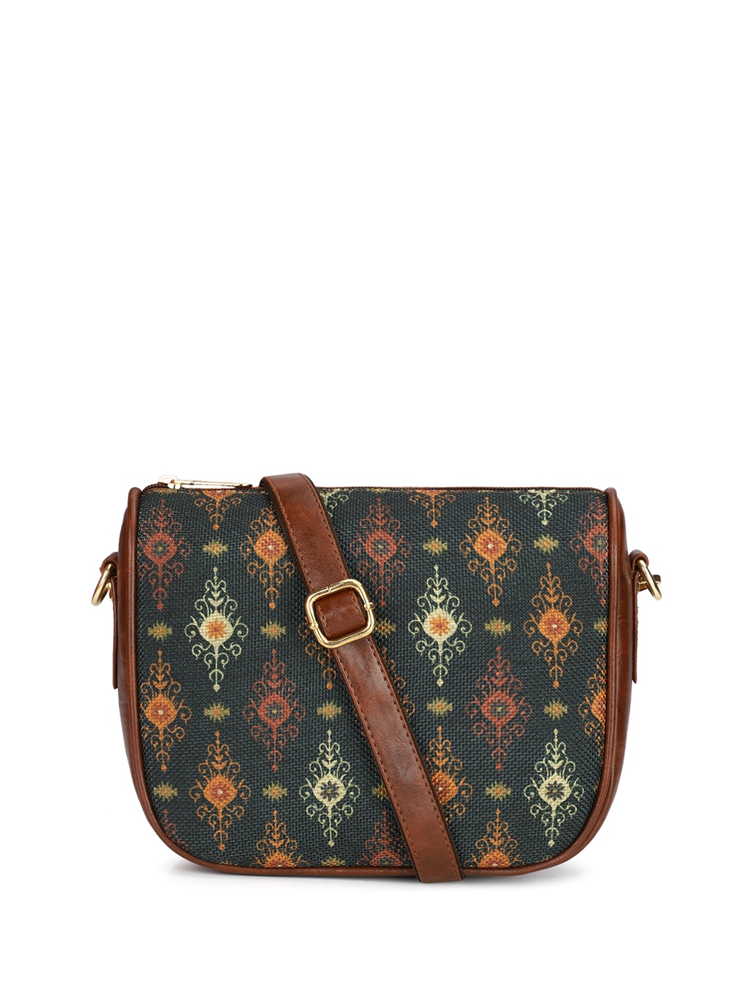 

THE CLOWNFISH Women Ethnic Motifs Printed Structured Jute Sling Bag, Green