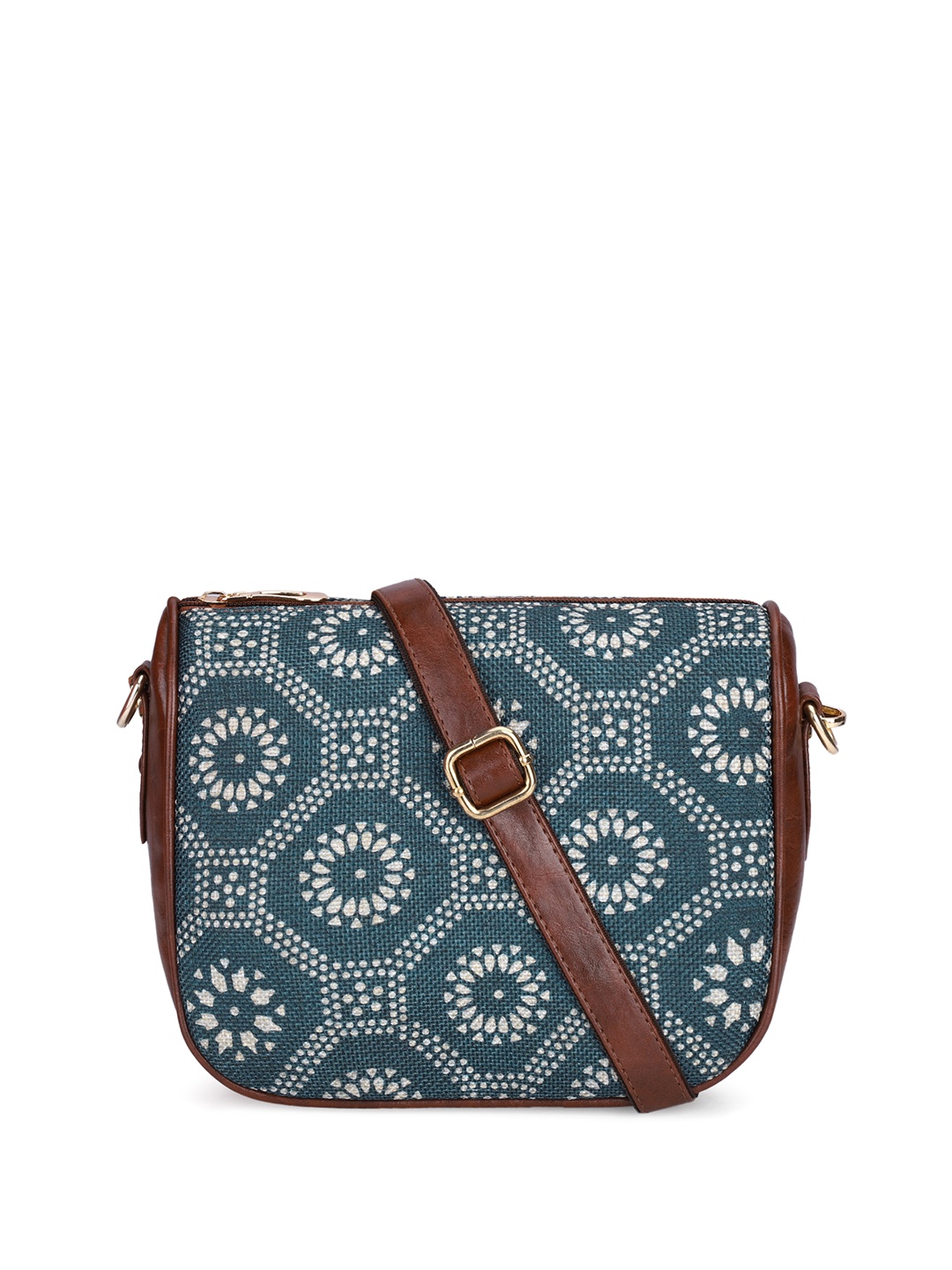 

THE CLOWNFISH Women Garnet Ethnic Motifs Printed Structured Jute Sling Bag, Teal