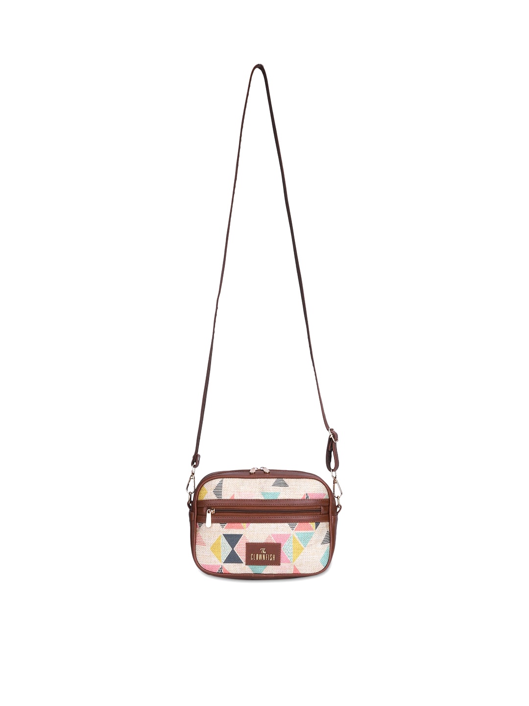 

THE CLOWNFISH Women Printed Structured Adjustable Shoulder Jute Straps Sling Bag, Off white