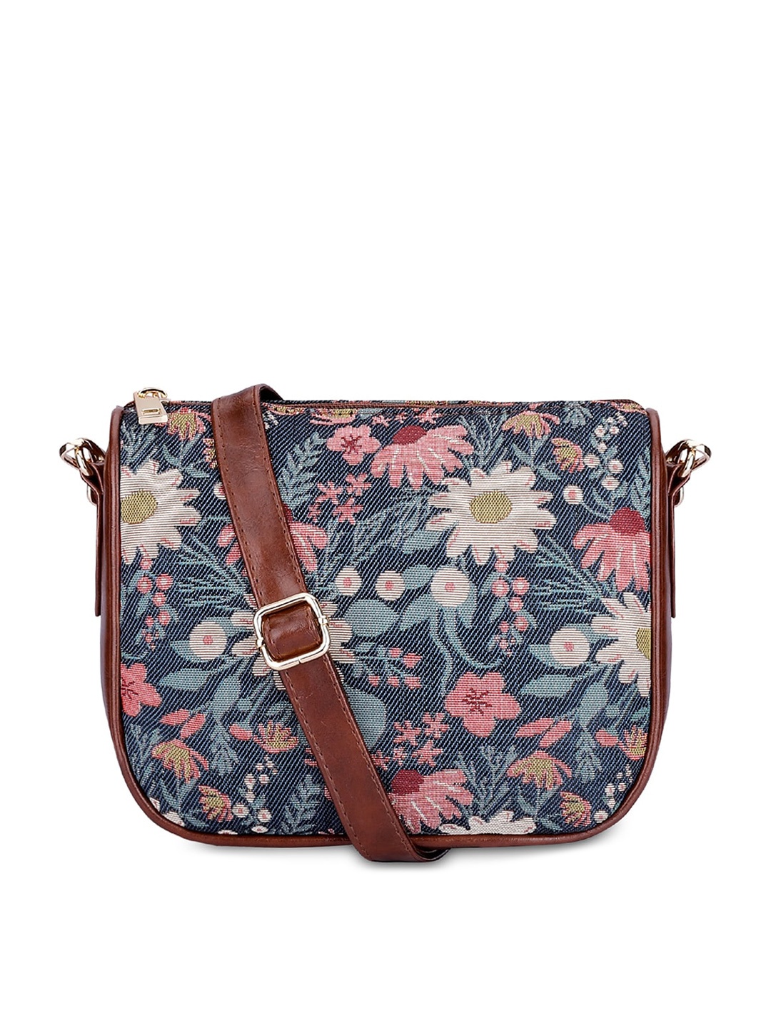 

THE CLOWNFISH Floral Printed Structured Sling Bag, Teal