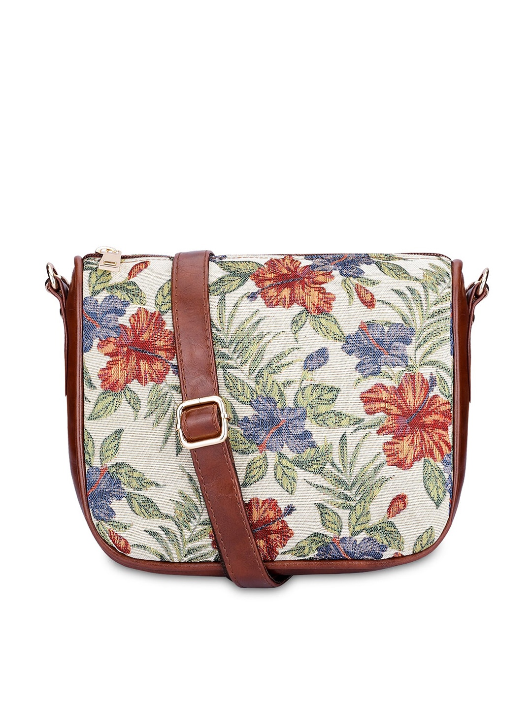 

THE CLOWNFISH Floral Printed Structured Sling Bag, White