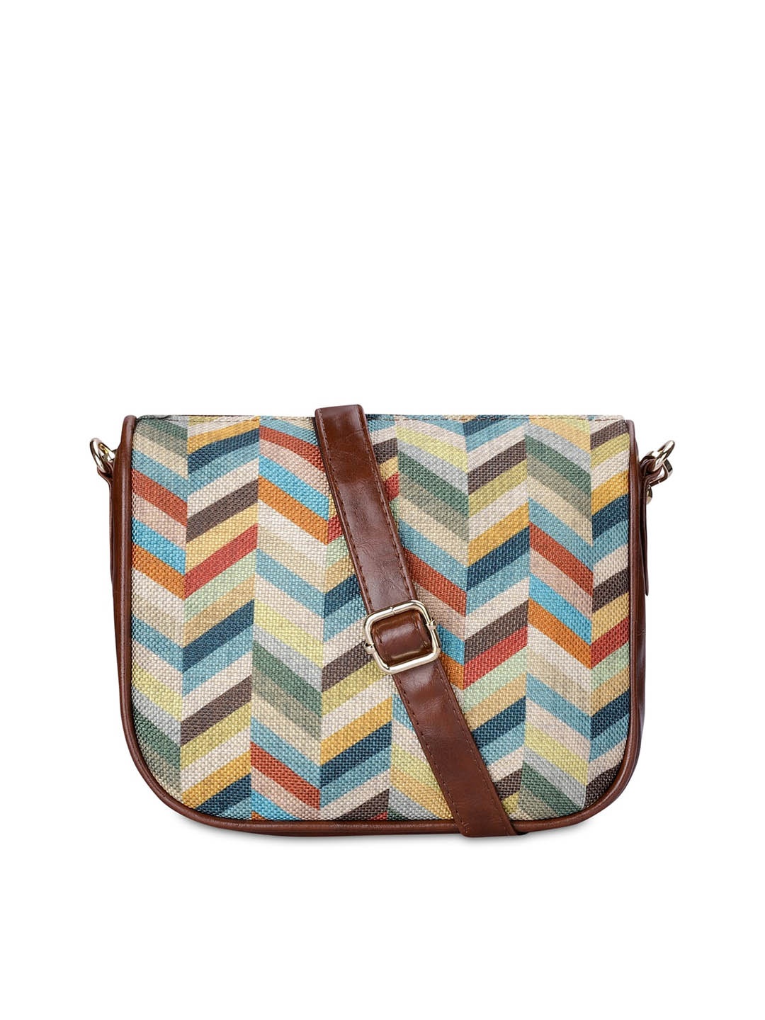 

THE CLOWNFISH Geometric Printed Structured Jute Sling Bag, Cream