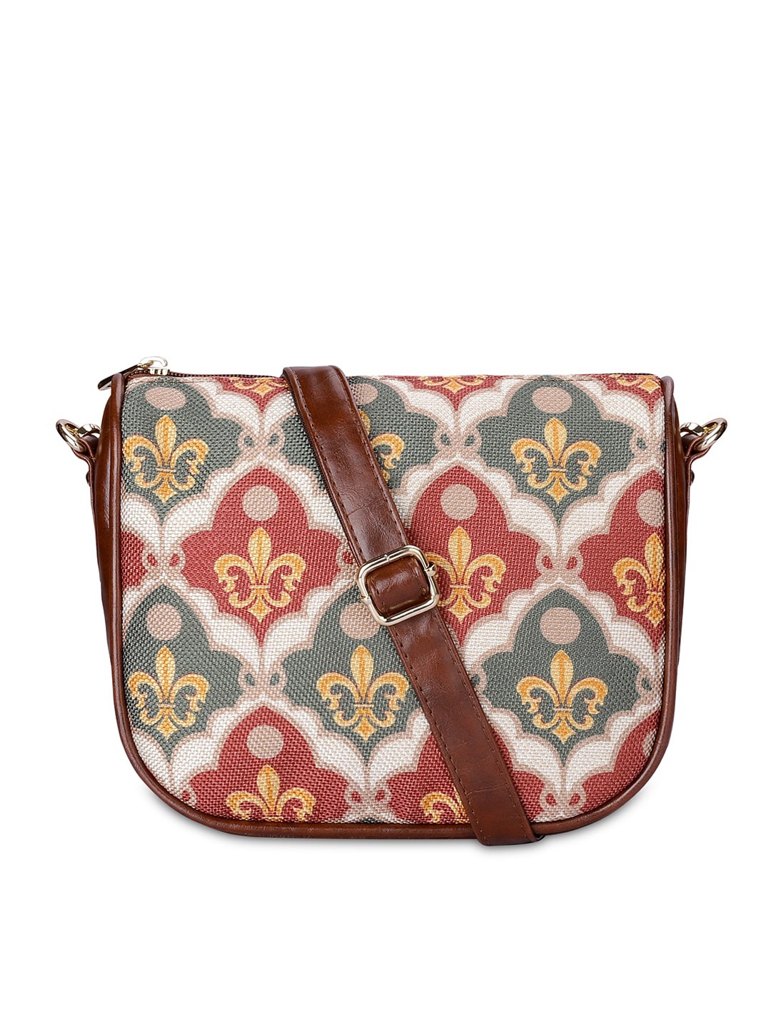 

THE CLOWNFISH Garnet Ethnic Motifs Printed Structured Jute Sling Bag, Pink