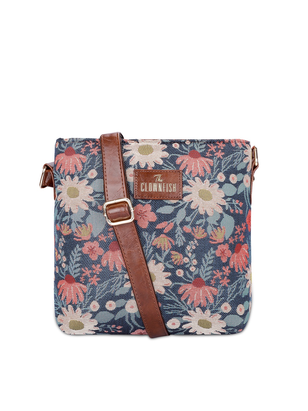 

THE CLOWNFISH Linda Floral Printed Structured Fabric Sling Bag, Blue