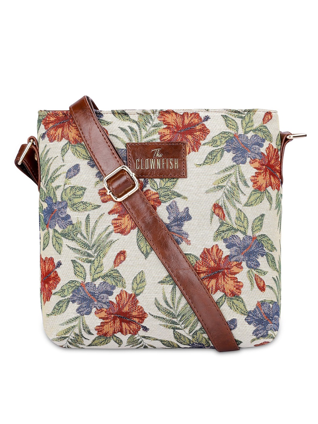 

THE CLOWNFISH Floral Printed Structured Fabric Sling Bag, Maroon